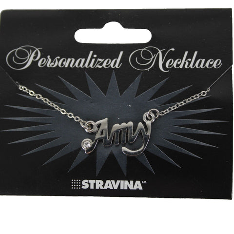 AMY Name NEW Silvertone Rhinestone 14.5" w 4.5" Multi Ring Extender Necklace