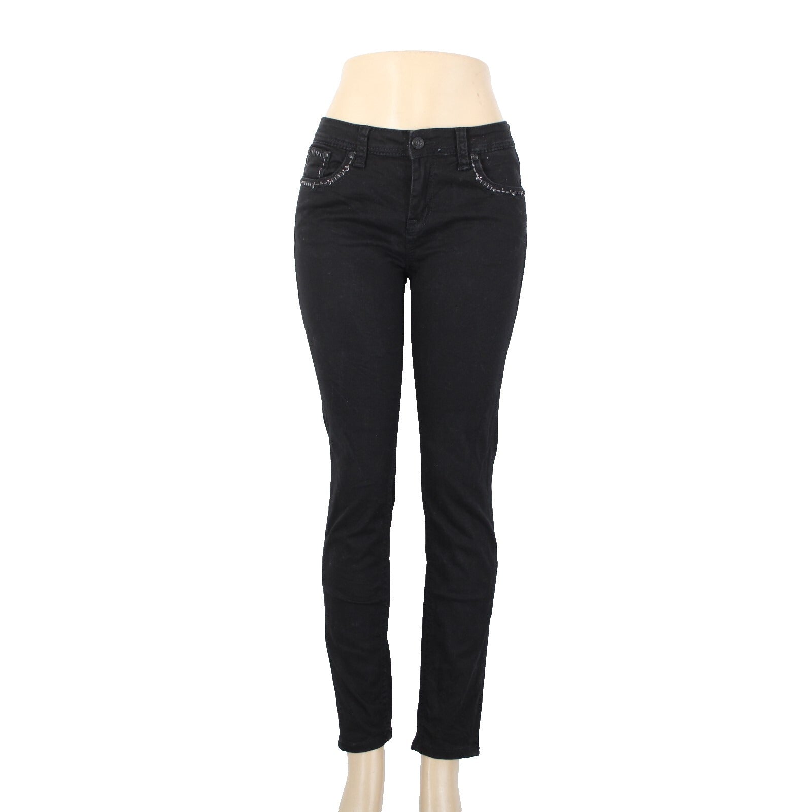 Grace In LA Easy Fit Sz 28 x 29 Black Rhinestones Cross Embroidered Cotton Jeans