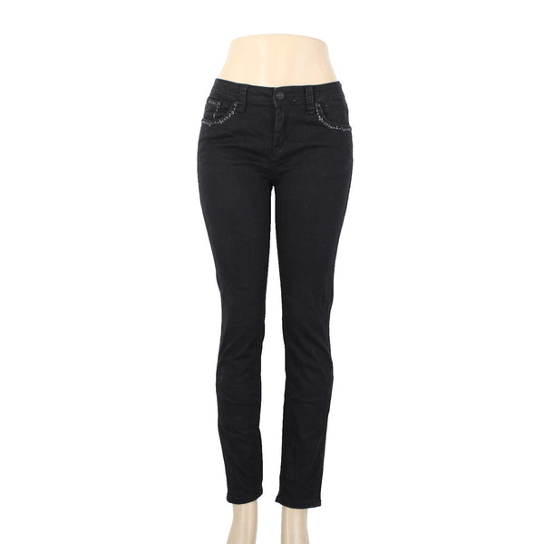 Grace In LA Easy Fit Sz 28 x 29 Black Rhinestones Cross Embroidered Cotton Jeans