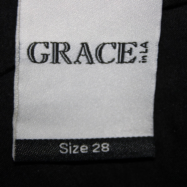 Grace In LA Easy Fit Sz 28 x 29 Black Rhinestones Cross Embroidered Cotton Jeans