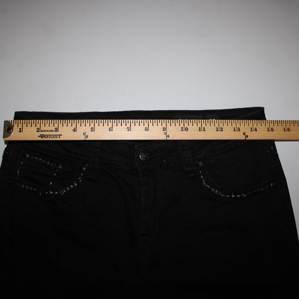 Grace In LA Easy Fit Sz 28 x 29 Black Rhinestones Cross Embroidered Cotton Jeans