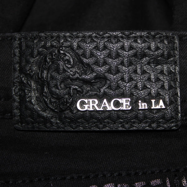 Grace In LA Easy Fit Sz 28 x 29 Black Rhinestones Cross Embroidered Cotton Jeans