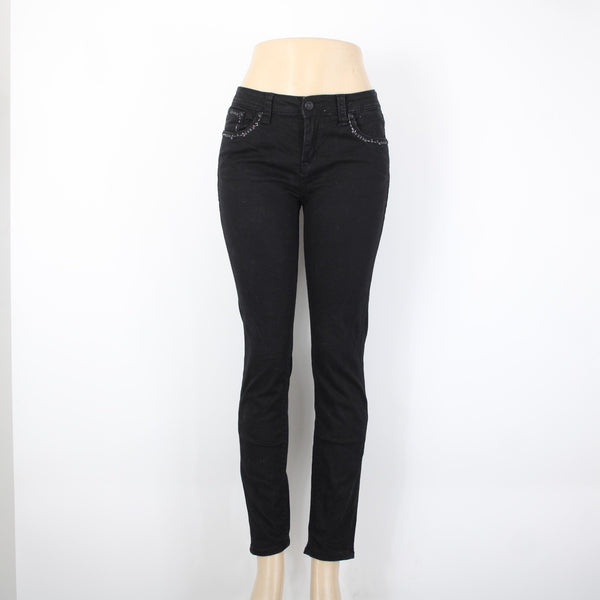 Grace In LA Easy Fit Sz 28 x 29 Black Rhinestones Cross Embroidered Cotton Jeans