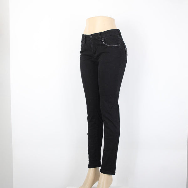 Grace In LA Easy Fit Sz 28 x 29 Black Rhinestones Cross Embroidered Cotton Jeans