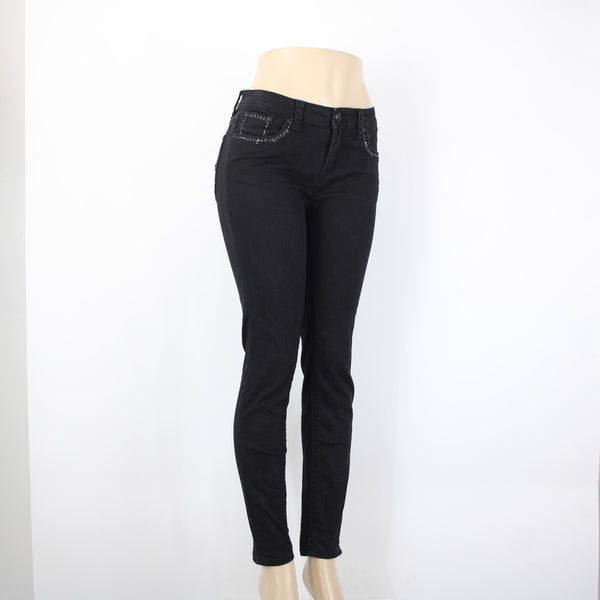 Grace In LA Easy Fit Sz 28 x 29 Black Rhinestones Cross Embroidered Cotton Jeans