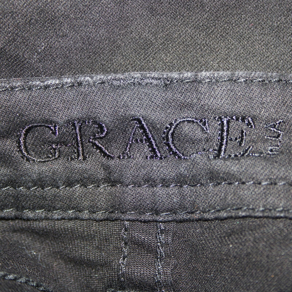 Grace In LA Easy Fit Sz 28 x 29 Black Rhinestones Cross Embroidered Cotton Jeans