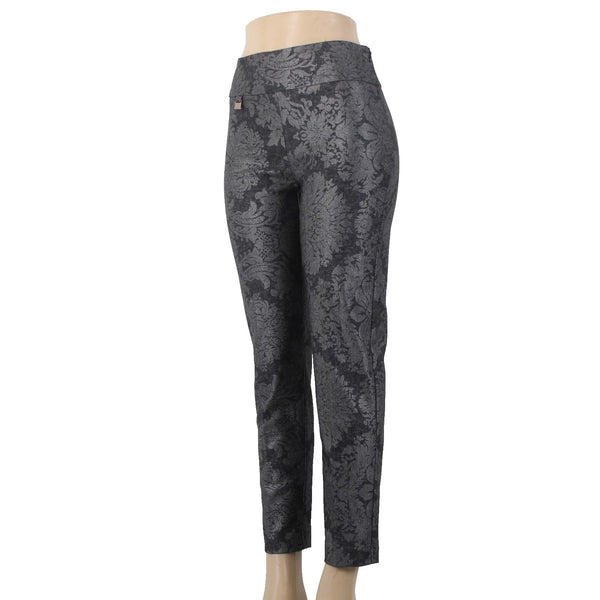 Joseph Ribkoff Pant Sz 6 x 27 Black Gray Metallic Floral Print No Fabric Pant