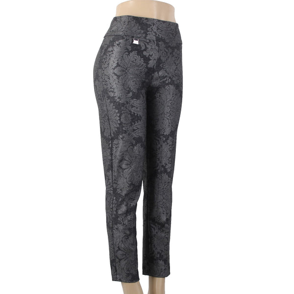 Joseph Ribkoff Pant Sz 6 x 27 Black Gray Metallic Floral Print No Fabric Pant