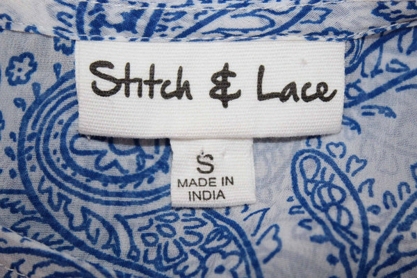 Stitch & Lace Sz S Blue White Sheer Hi Lo Ruffle Sleeve Peplum All Poly Top