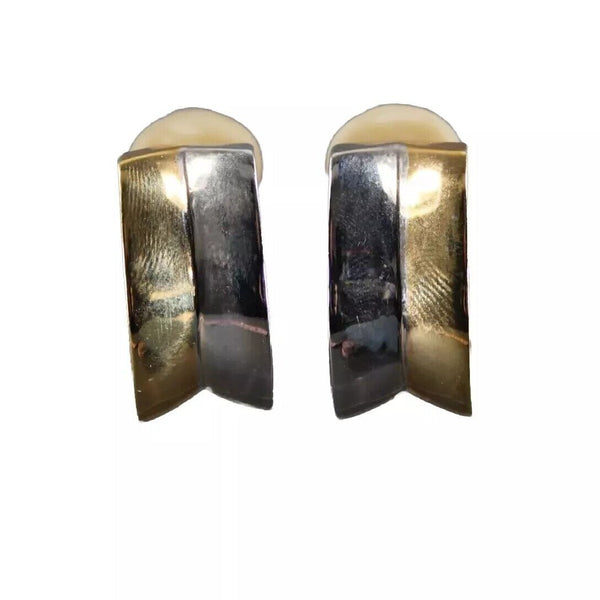Landam Goldtone Silvertone 1" Huggie Clip On Earrings