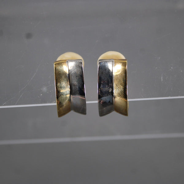 Landam Goldtone Silvertone 1" Huggie Clip On Earrings