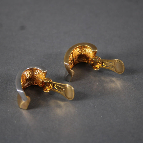 Landam Goldtone Silvertone 1" Huggie Clip On Earrings