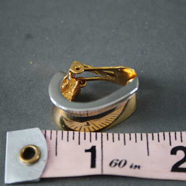 Landam Goldtone Silvertone 1" Huggie Clip On Earrings