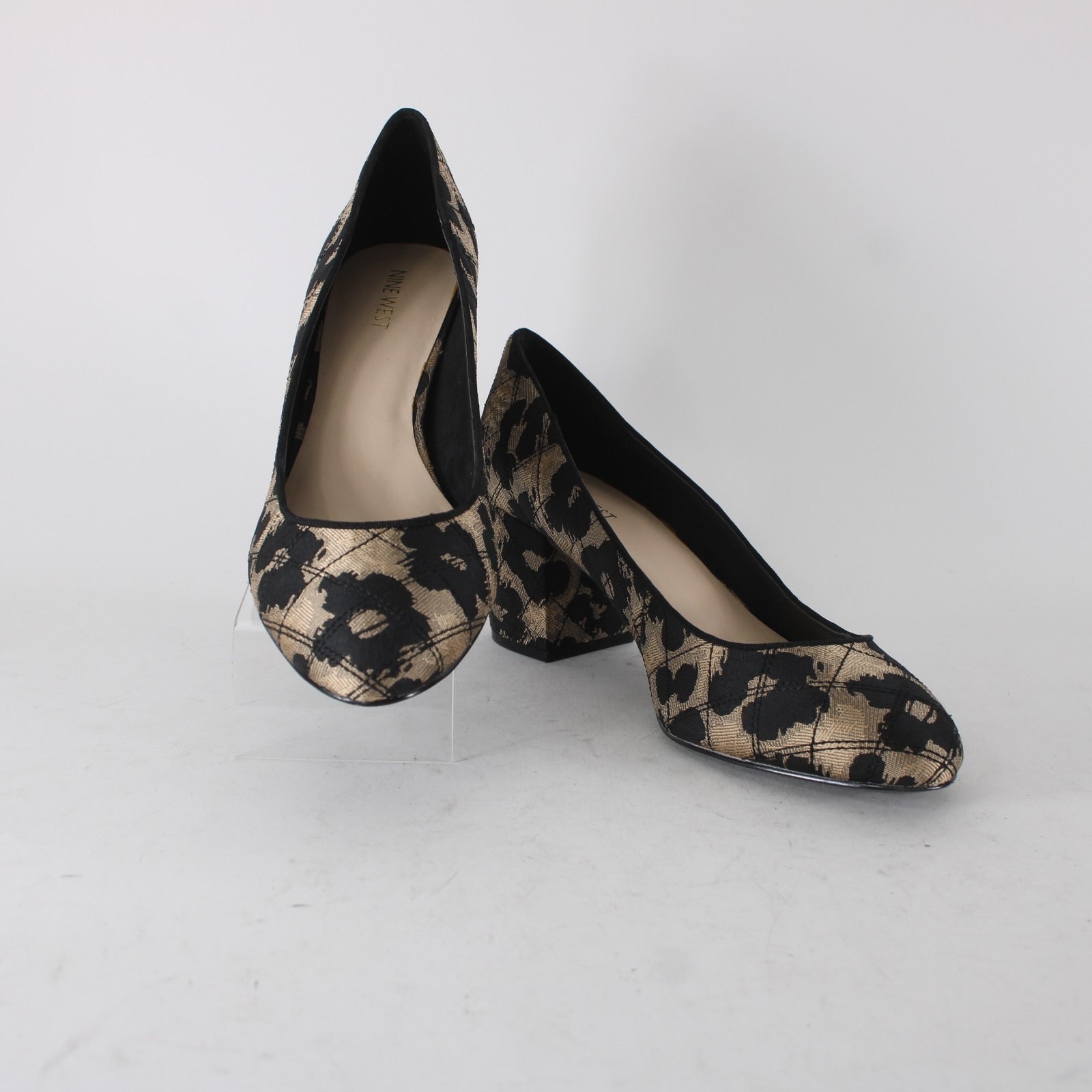 Nine West Heels Sz 10 M Brown Black Animal Print Slip On Man Made Materials Heel