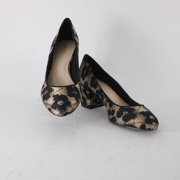 Nine West Heels Sz 10 M Brown Black Animal Print Slip On Man Made Materials Heel