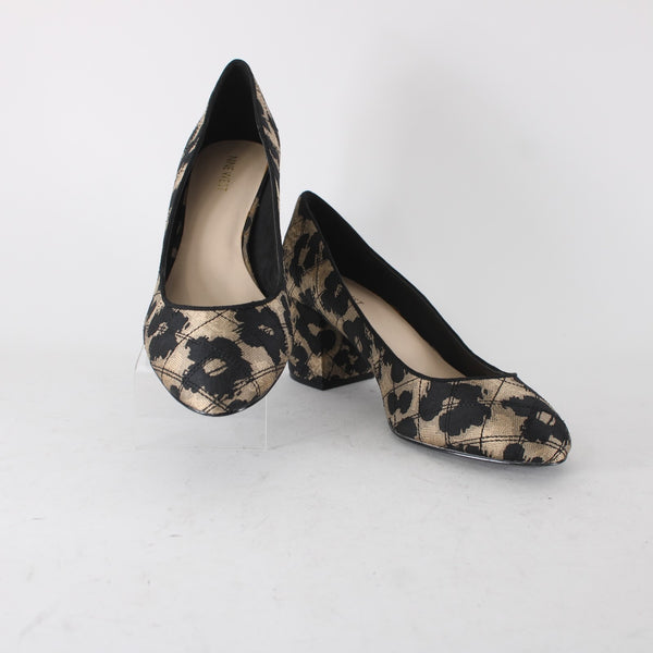 Nine West Heels Sz 10 M Brown Black Animal Print Slip On Man Made Materials Heel