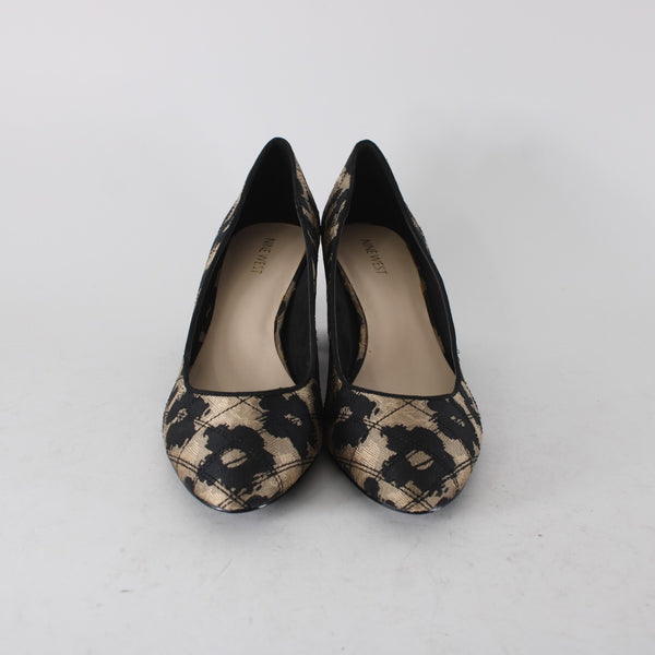 Nine West Heels Sz 10 M Brown Black Animal Print Slip On Man Made Materials Heel