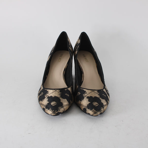 Nine West Heels Sz 10 M Brown Black Animal Print Slip On Man Made Materials Heel