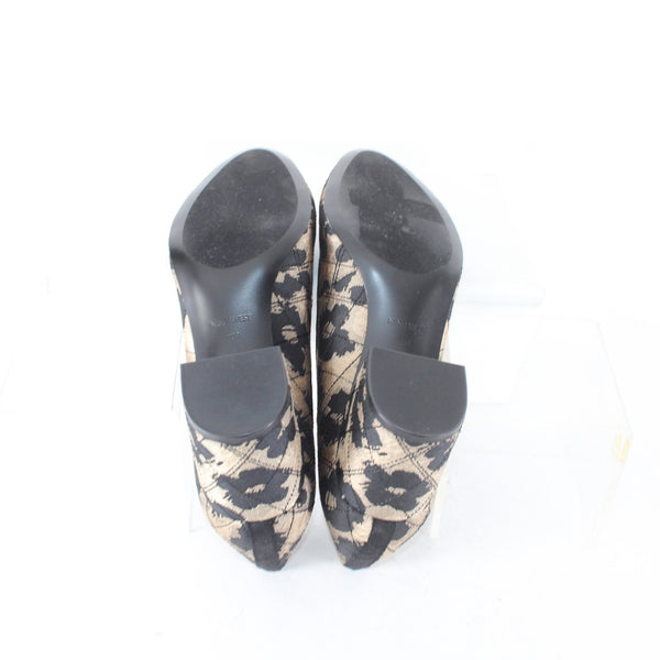 Nine West Heels Sz 10 M Brown Black Animal Print Slip On Man Made Materials Heel