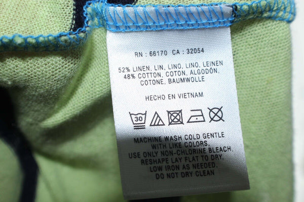9H15 STCL Sz S Lime Navy Blue Stripe Back Button Detail Linen Cotton Knit Top