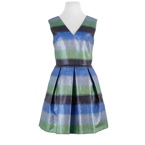 Markus Lupfer NEW Sz M Blue Green Multi Lined Nautical Glitter Daria PL PA Dress