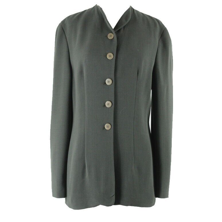 Giorgio Armani Sz 40 Black Green Buttoned Gathered Back Wool Blend Lined Jacket