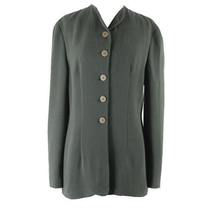 Giorgio Armani Sz 40 Black Green Buttoned Gathered Back Wool Blend Lined Jacket