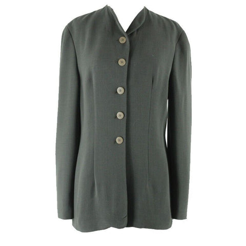 Giorgio Armani Sz 40 Black Green Buttoned Gathered Back Wool Blend Lined Jacket