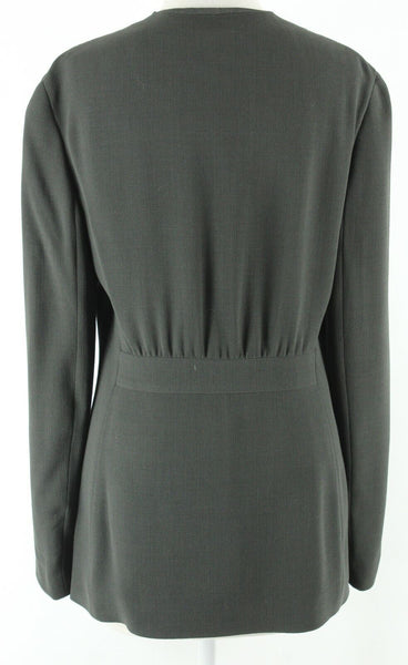 Giorgio Armani Sz 40 Black Green Buttoned Gathered Back Wool Blend Lined Jacket