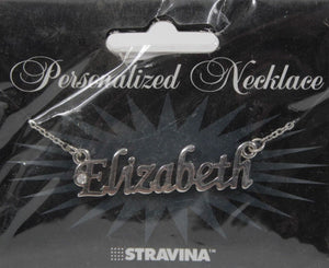 ELIZABETH NEW Name Silvertone Rhinestone 14.5" w 4.5" Multi Ring Ext Necklace