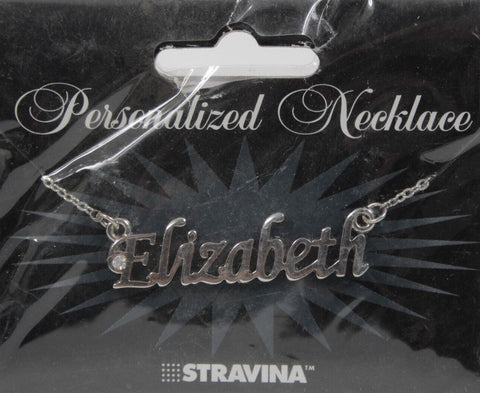 ELIZABETH NEW Name Silvertone Rhinestone 14.5" w 4.5" Multi Ring Ext Necklace