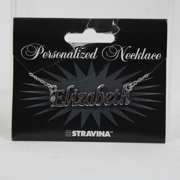 ELIZABETH NEW Name Silvertone Rhinestone 14.5" w 4.5" Multi Ring Ext Necklace