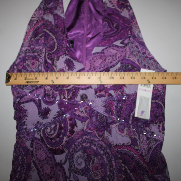 Donna Morgan NEW $160 Sz 6 Orchid Mul Purple Beaded Halter 100% Silk Dress