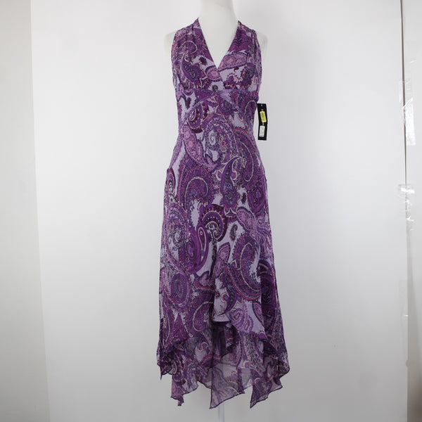 Donna Morgan NEW $160 Sz 6 Orchid Mul Purple Beaded Halter 100% Silk Dress
