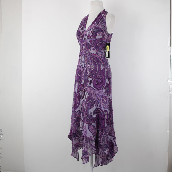 Donna Morgan NEW $160 Sz 6 Orchid Mul Purple Beaded Halter 100% Silk Dress