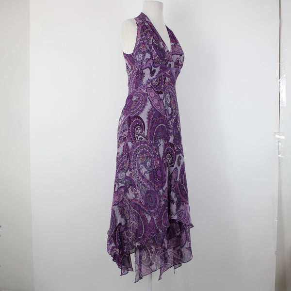 Donna Morgan NEW $160 Sz 6 Orchid Mul Purple Beaded Halter 100% Silk Dress