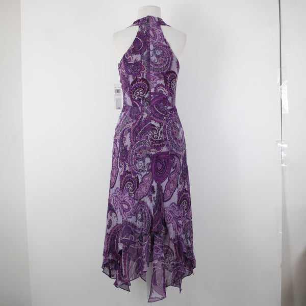 Donna Morgan NEW $160 Sz 6 Orchid Mul Purple Beaded Halter 100% Silk Dress