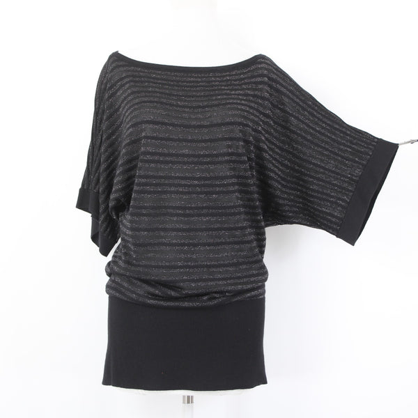 White House Black Market Top NEW Sz S Black Silver Striped Rayon Poly Top