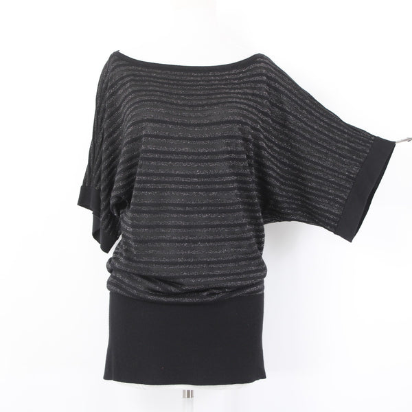 White House Black Market Top NEW Sz S Black Silver Striped Rayon Poly Top