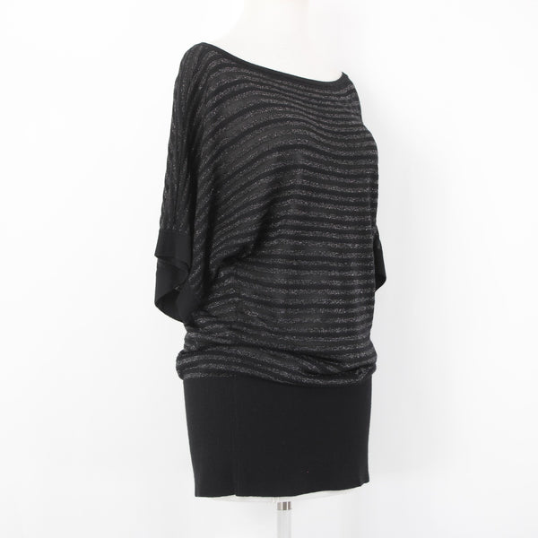 White House Black Market Top NEW Sz S Black Silver Striped Rayon Poly Top
