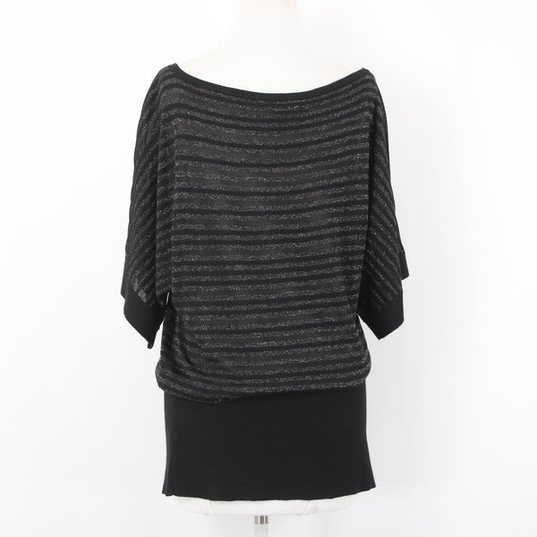 White House Black Market Top NEW Sz S Black Silver Striped Rayon Poly Top