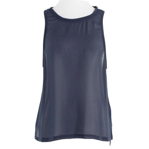 David Lerner NEW $115 Sz XS Navy Blue Sheer Hi Lo Split Sides Top