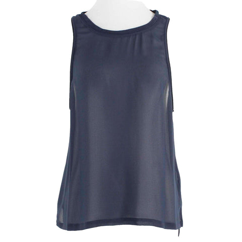 David Lerner NEW $115 Sz XS Navy Blue Sheer Hi Lo Split Sides Top