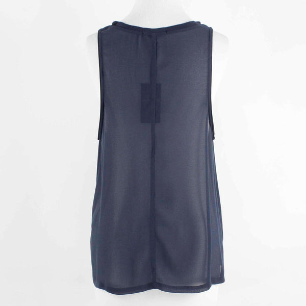 David Lerner NEW $115 Sz XS Navy Blue Sheer Hi Lo Split Sides Top