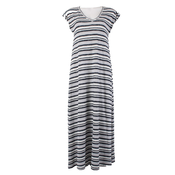 Lou Grey For Loft Dress NEW $80 Sz M White Gray Navy Striped Cotton Poly Dress