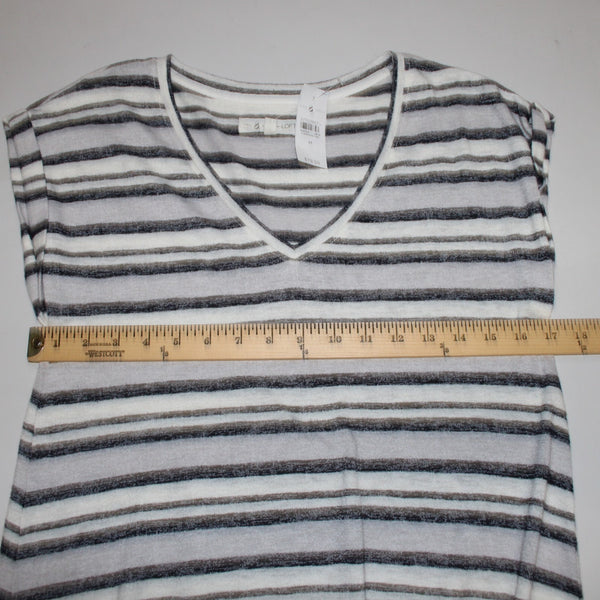 Lou Grey For Loft Dress NEW $80 Sz M White Gray Navy Striped Cotton Poly Dress