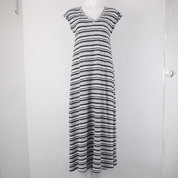 Lou Grey For Loft Dress NEW $80 Sz M White Gray Navy Striped Cotton Poly Dress
