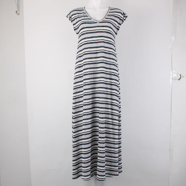 Lou Grey For Loft Dress NEW $80 Sz M White Gray Navy Striped Cotton Poly Dress