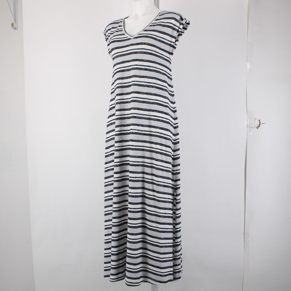 Lou Grey For Loft Dress NEW $80 Sz M White Gray Navy Striped Cotton Poly Dress