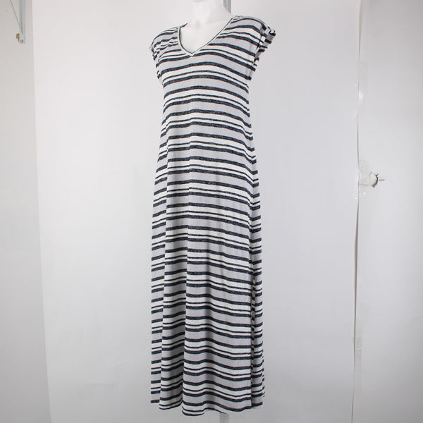 Lou Grey For Loft Dress NEW $80 Sz M White Gray Navy Striped Cotton Poly Dress